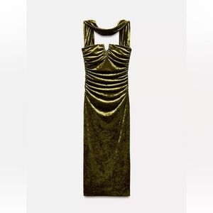 Zara Olive Green Velvet Midi Dress